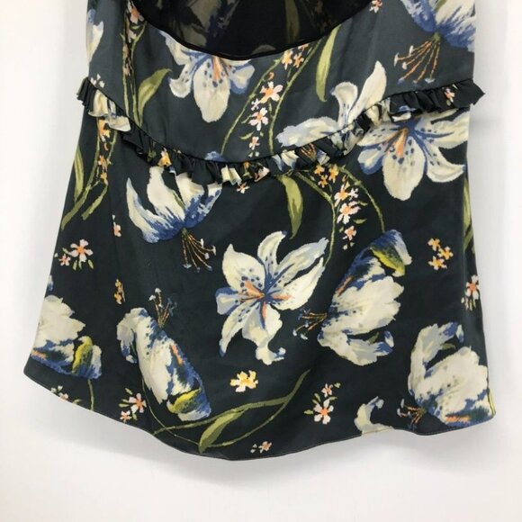 Cinq a sept (5 a 7) floral lily print black satin mesh  panel tie shoulders - Picture 11 of 13